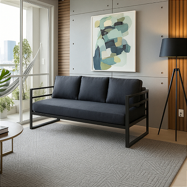 Sofá Maitê 3 Lugares em Ferro com Estofado Impermeável