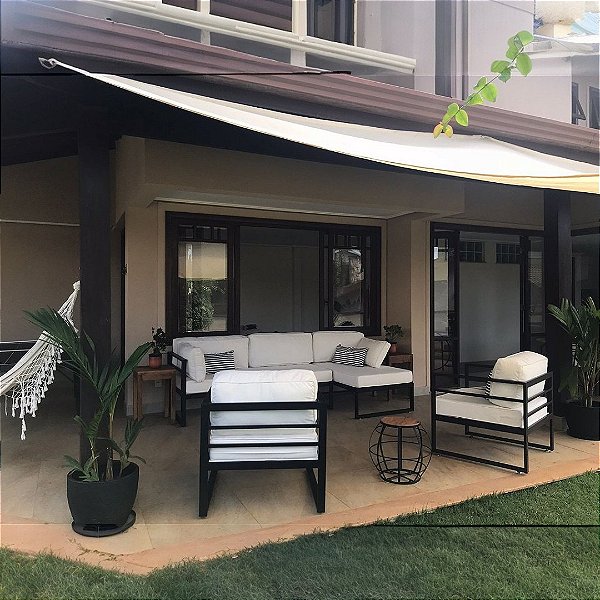 CONJUNTO DE SOFÁ DE FERRO COM CHAISE ESTILO INDUSTRIAL ÁREA INTERNA E EXTERNA