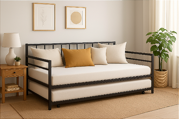 Sofá Cama de Ferro com Cama Auxiliar Para Colchão de 96x203