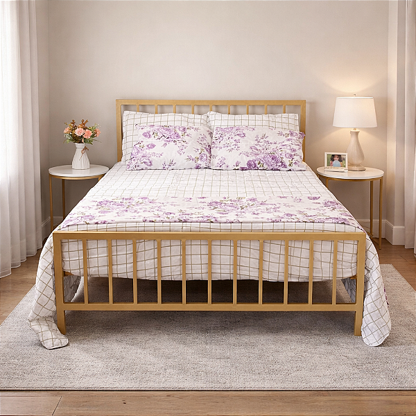 Cama de Ferro Nina Dourada Tamanho Super King Size 1,93x2,03