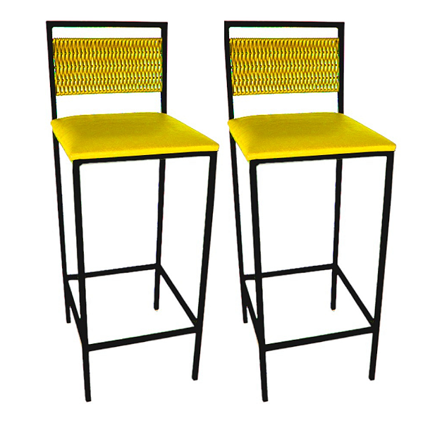 Conjunto com 2 Banquetas Kiara Preta com estofado Amarelo