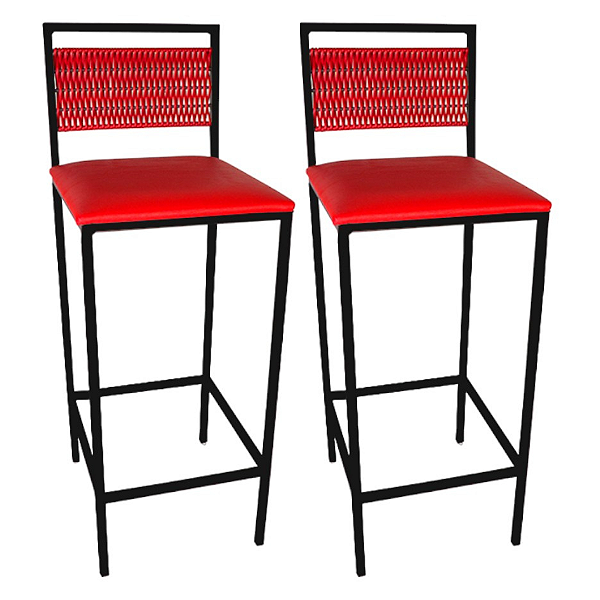 Conjunto com 2 Banquetas Kiara Preta com estofado Vermelho