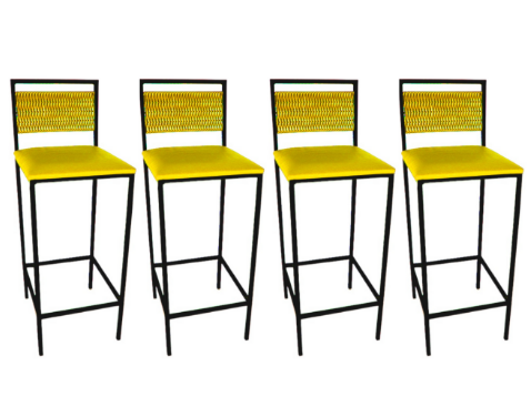Conjunto com 4 Banquetas Kiara Preta com estofado Amarelo