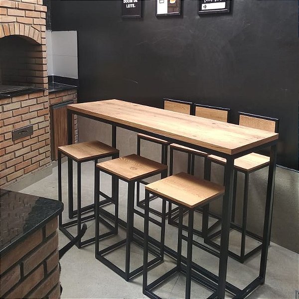 Conjunto de Mesa Bistro Calli Estilo Industrial com 6 Banquetas