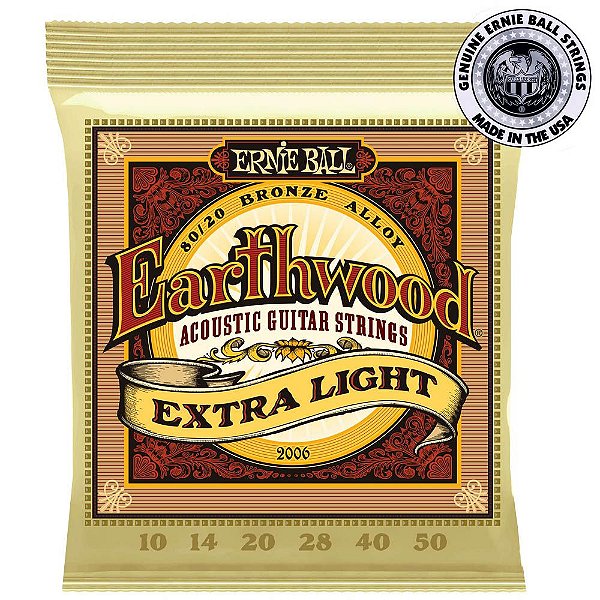 Encordoamento Ernie Ball 2006 Earthwood .010 para Violão Aço