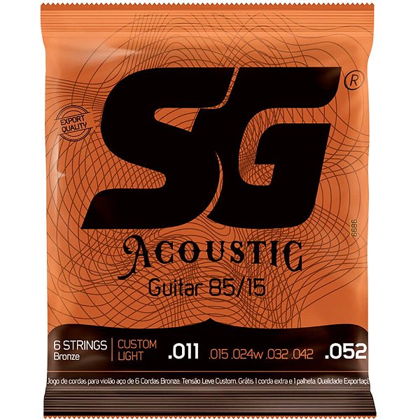 Encordoamento Sg Strings Bronze 85/15 011/.052 P/ Violão Aço