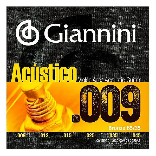 Encordoamento Giannini GESWAL .009/0.45 Bronze para Violão