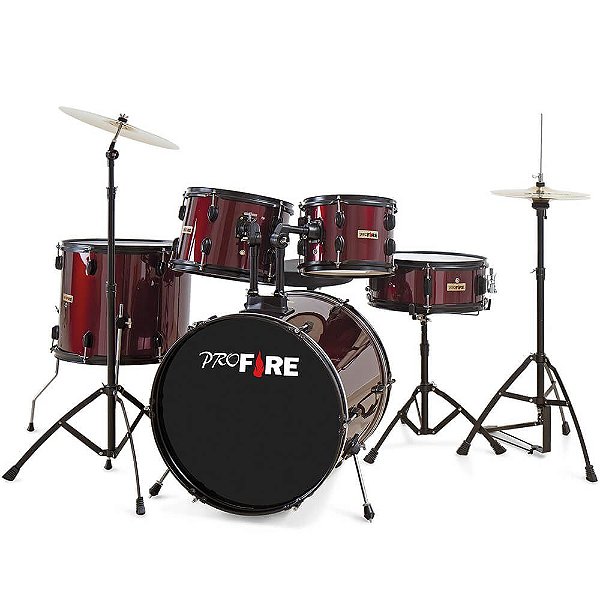 Bateria Acústica Pro Fire 20 Vinho Ferragem Preta com Prato