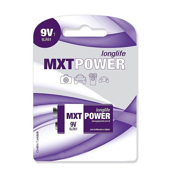 Bateria Alcalina MXT 6LR61 9V 1 Unidade