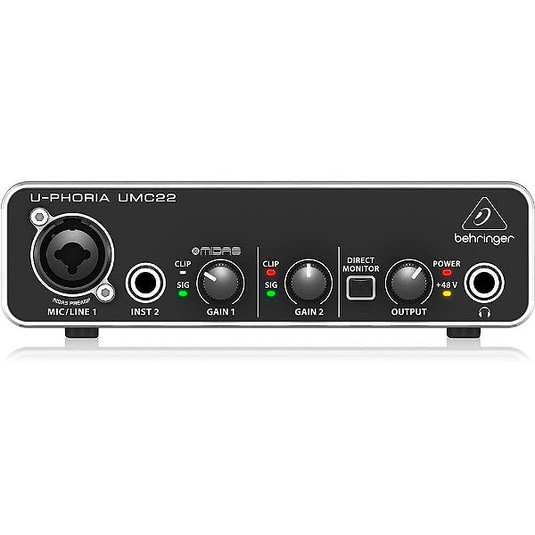 Interface de Áudio Behringer U-Phoria UMC22 Midas USB