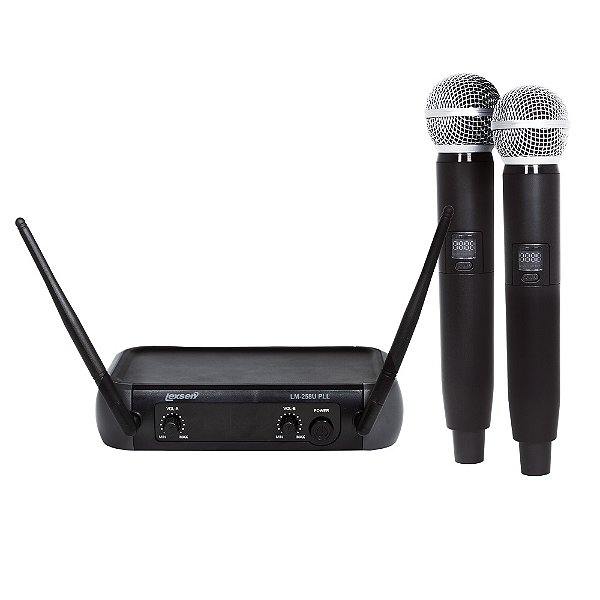 Microfone Duplo Dinâmico Lexsen LM-258U-PLL UHF Mão Sem Fio