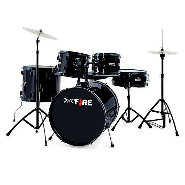 Bateria Acústica Pro Fire 20 Preta Ferragem Preta com Prato