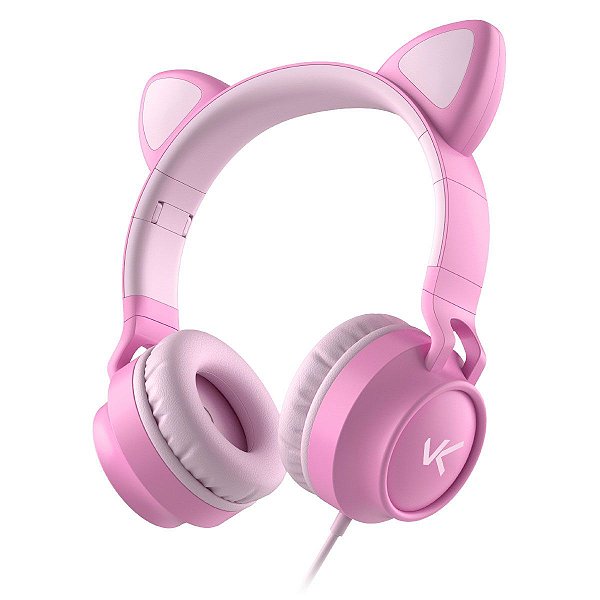 Fone de Ouvido Headset Kitty Ear KE120R Orelha de Gato Rosa