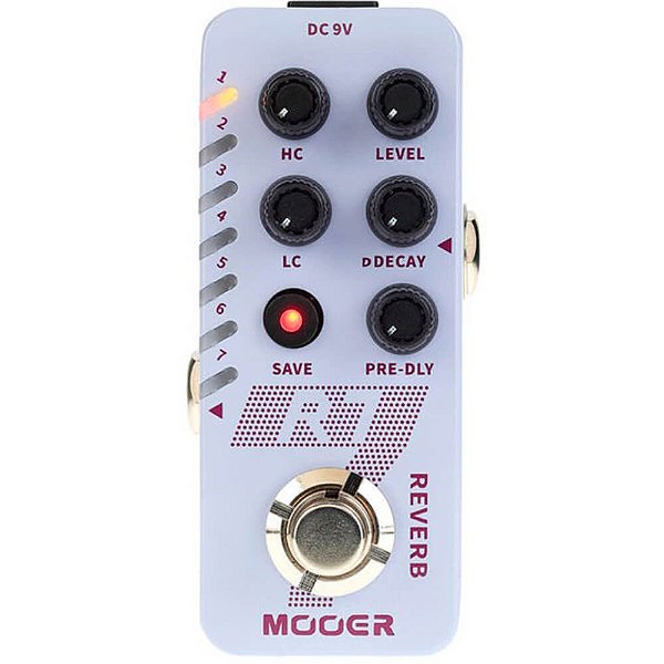 Pedal Mooer R7 Reverb com 7 Efeitos Clássicos