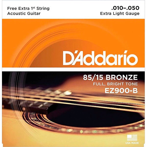 Encordoamento D'addario De Aço Para Violão Ez900-b 6 Cordas Extra Light .010-.050 - Corda Mi Extra