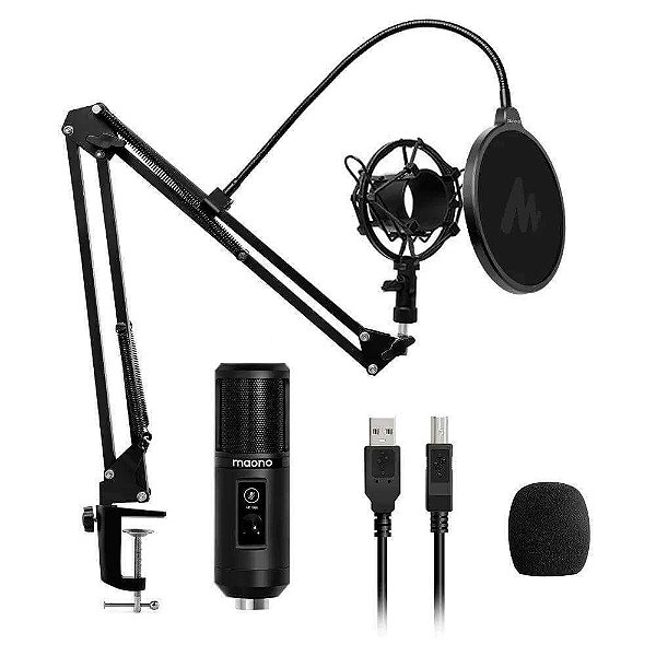 Kit de Microfone Condensador Maono AU-PM421 C/ Suporte e Pop Filter