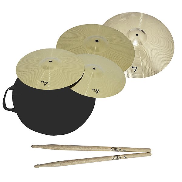 Kit Prato New York 14" 16" 18" para Iniciante com Bag