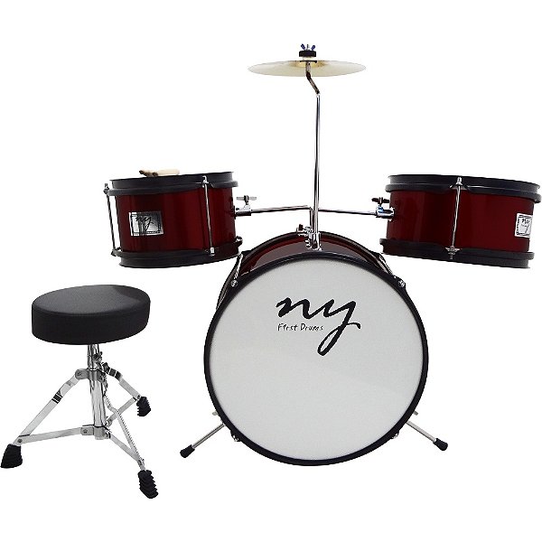 Bateria Infantil 2T New York Vinho C/ Banco e Pedal Completa