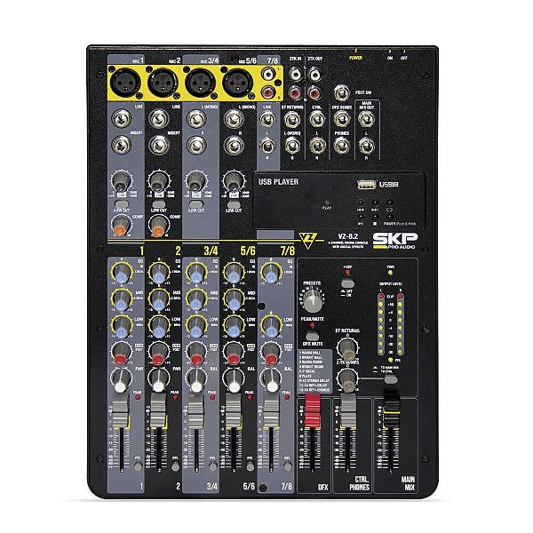 Mesa de Som Analógica SKP VZ 8.2 8 Canais USB 220v