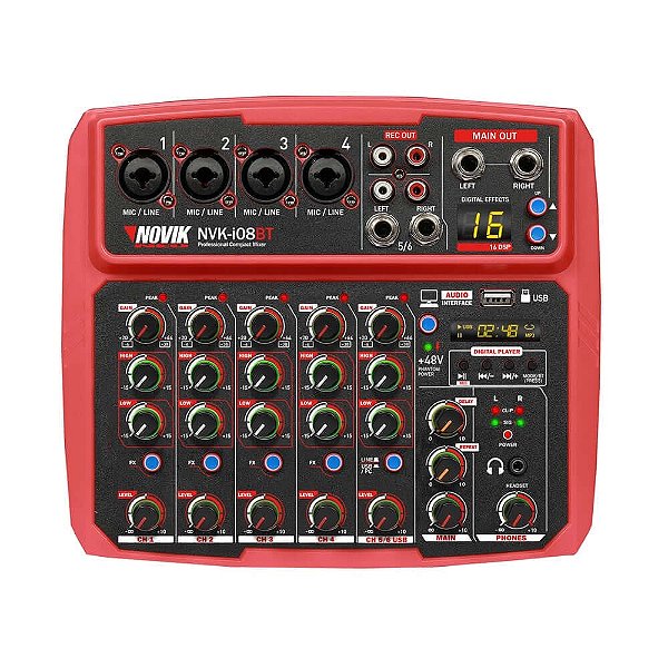 Mesa de Som Analógica Novik Neo NVK-I08BT Vermelho 6 Canais