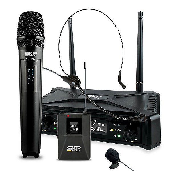 Microfone Sem Fio SKP UHF-400D Digital Wireless Mão e Cabeça