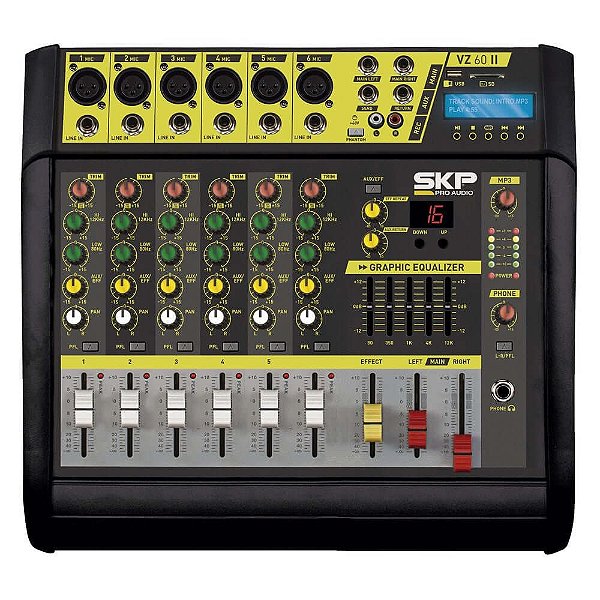 Mesa de Som Amplificada SKP PRO VZ60-II 1600w 6 canais