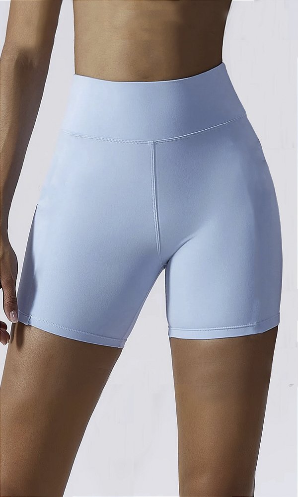 Shorts Fitness Meia Coxa Recorte costas Poliamida Zero Transparência UV50+