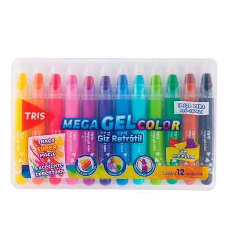 Giz de Cera Retrátil MEGA GEL COLOR 12Cores