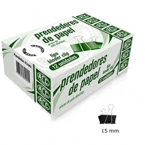 Prendedor de Papel Preto 15mm ACC tipo MOL (Binder Clip)