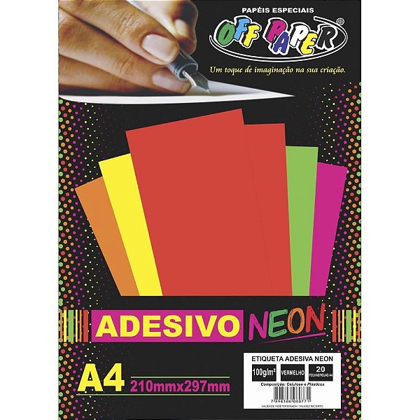 Papel ADESIVO Neon A4 210x297 100g VERMELHO - 0771