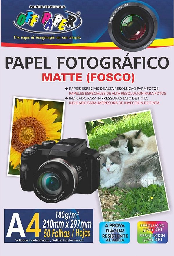 Papel Fotográfico Matte A4 180g Off Paper 50 folhas