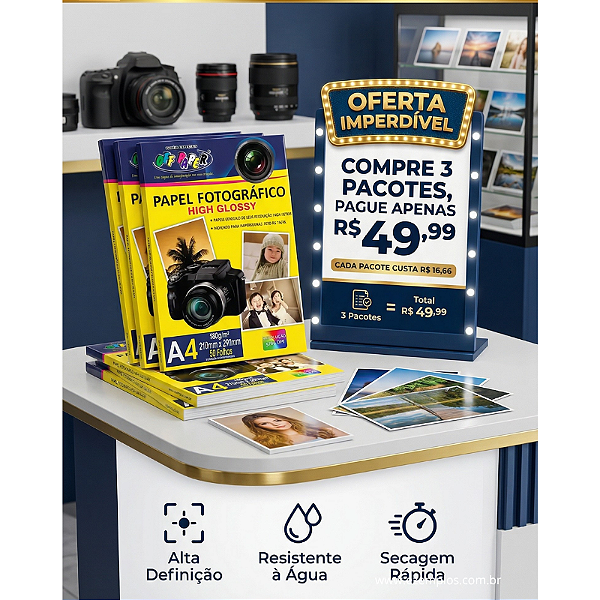 3 PACOTES do Papel Fotográfico A4 180g High Glossy Off Paper