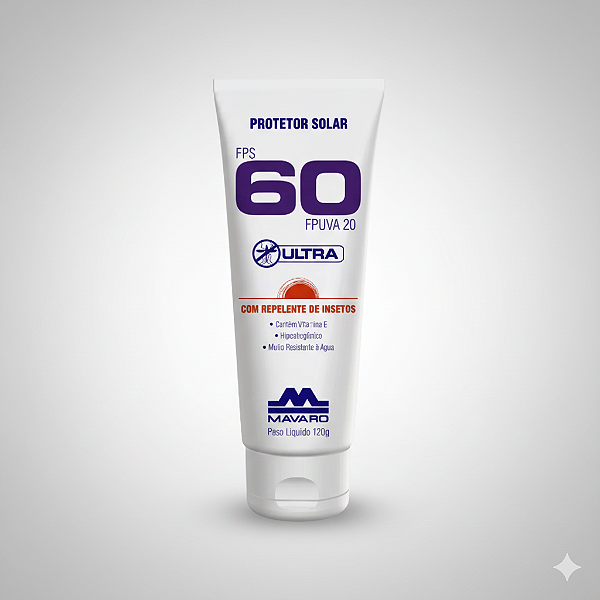 Creme Protetor Solar Fator Fps 60 Com Repelente 120g Mavaro