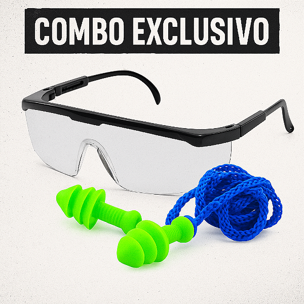 Kit de Proteção Individual Óculos de Segurança + Abafador de Ouvido Antirruído