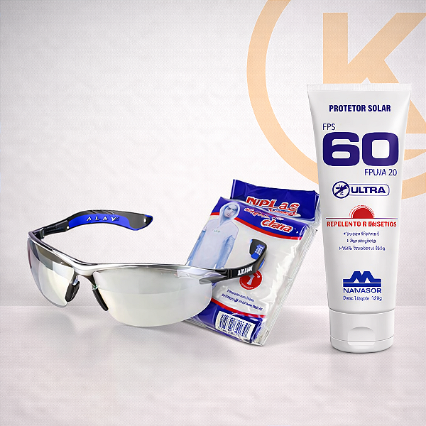 Kit Ciclista Oculos Espelhado + Capa de Chuva + Protetor Solar 60 com Repelente