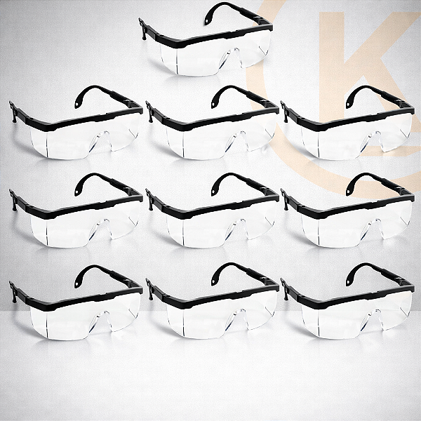 Kit 10 Óculos de Proteção EPI Lente Incolor | Com Ajuste | CA 34082