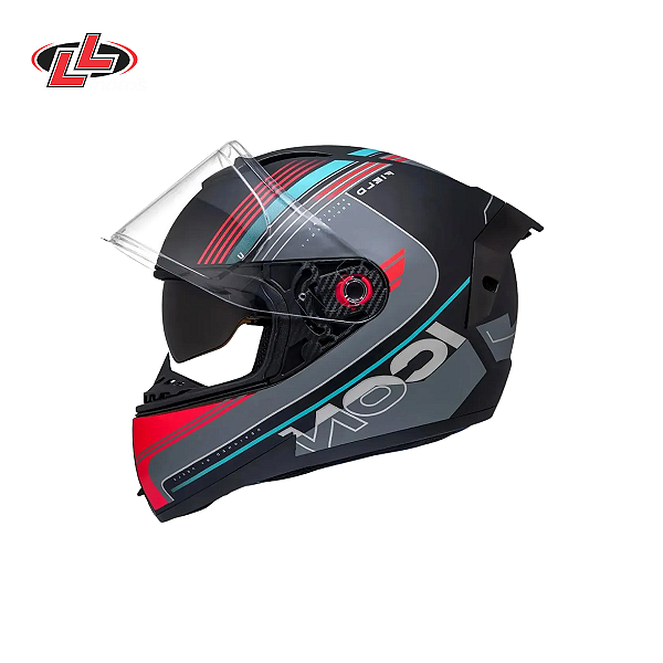 Capacete Peels Icon Pro Field Preto Fosco/Ciano C/ Óculos Interno