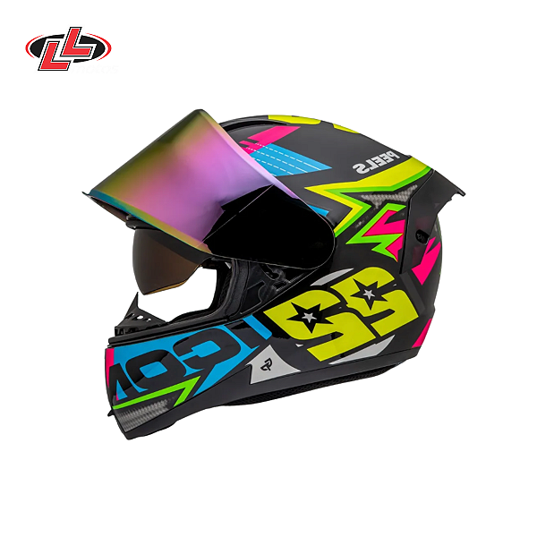 Capacete Peels Icon RT Amarelo e Rosa C/ Óculos Interno + Viseira Camaleão