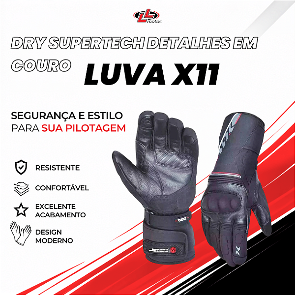 Luva X11 - Dry SuperTech Detalhes em Couro Impermeável