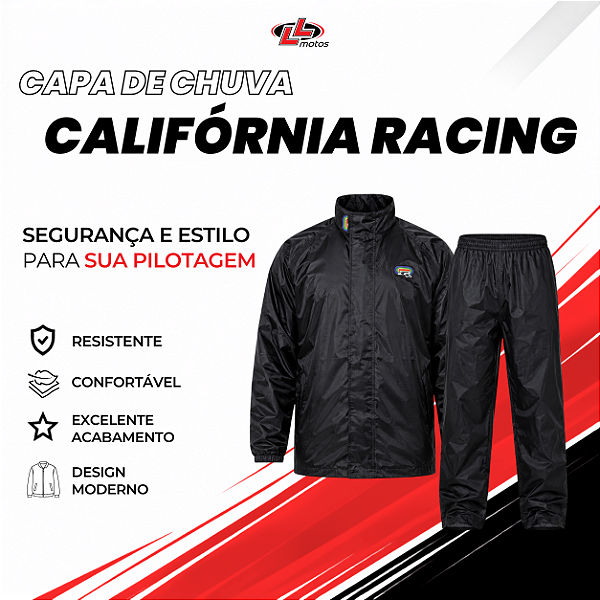 Capa de Chuva Califórnia Racing Nylon Masculina P ao GG
