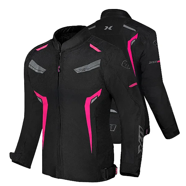 Jaqueta Motoqueiro X11 One Sport Feminina Impermeável Preto/Rosa