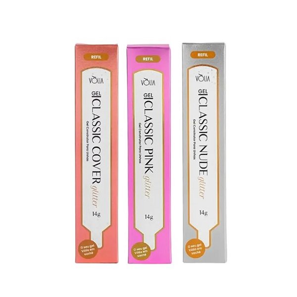 Refil Gel Classic Glitter Alongamento Unha Sachê 14g – Vòlia