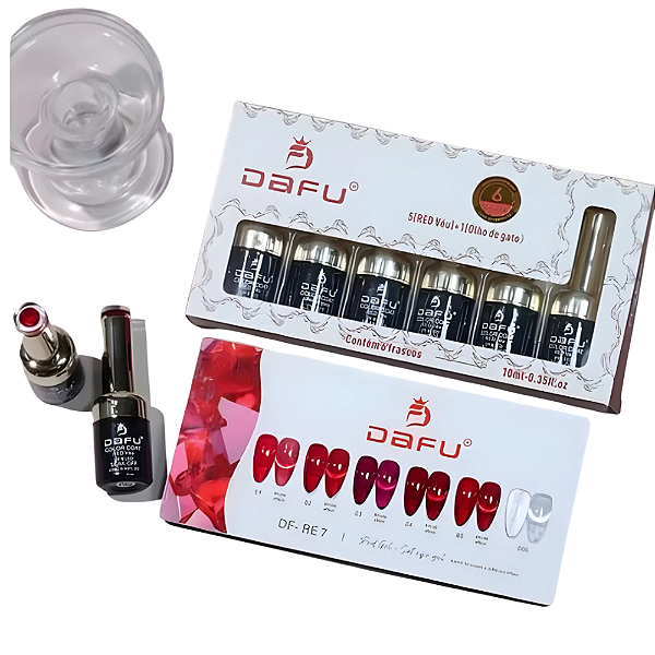 Kit Esmalte em Gel Dafu 10ml – 5 Red Véu + 1 Olho de Gato