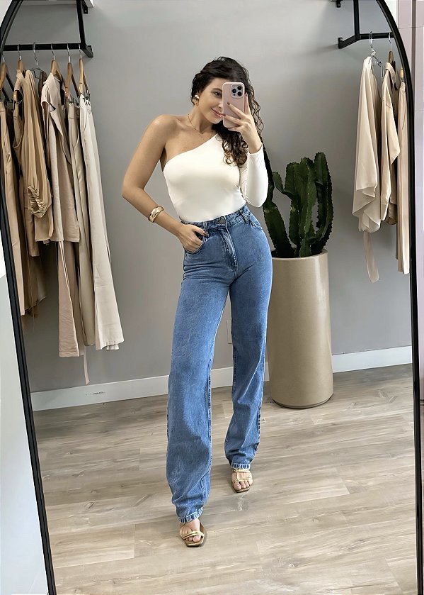 CALÇA JEANS WIDE LEG LAVAÇÃO ESCURA