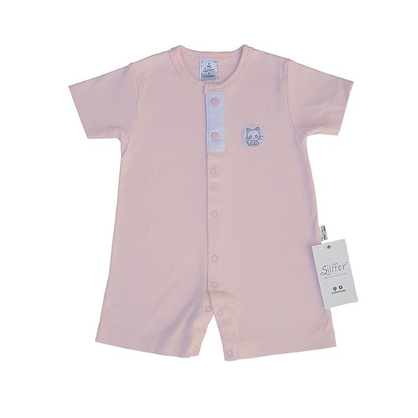 Macacão Curto Rosa (Suedine) Bordado- Gata