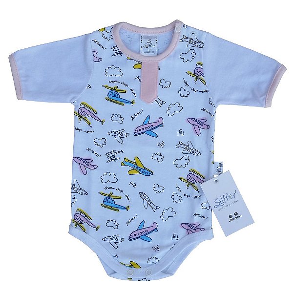 Body Bebê Menina Manga Curta Estampa - Aviãozinho