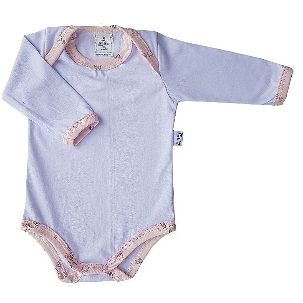 Body Bebê Branco + Rosa Manga Longa Princesa