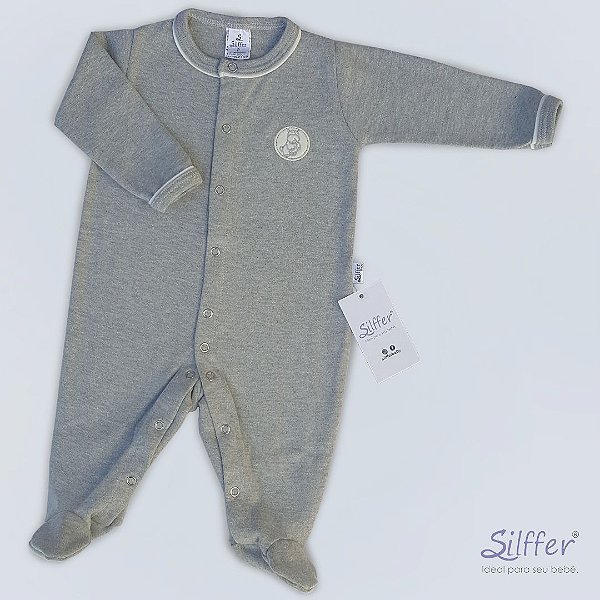 Macacão de Bebê Mescla Longo Bordado Hipopótamo