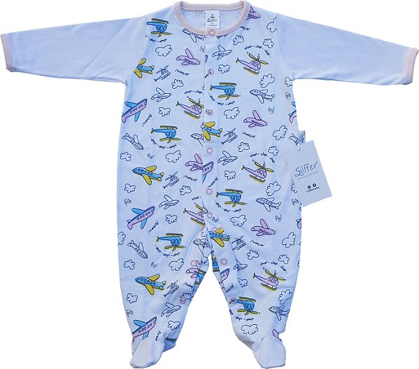 Macacão Bebê Menina Longo Cor Branco Estampa Aviãozinho