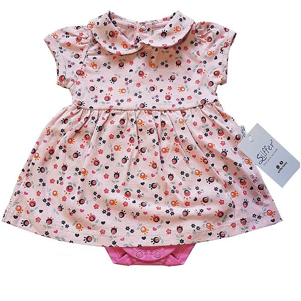 Vestido Body Bebê Floral Rosa